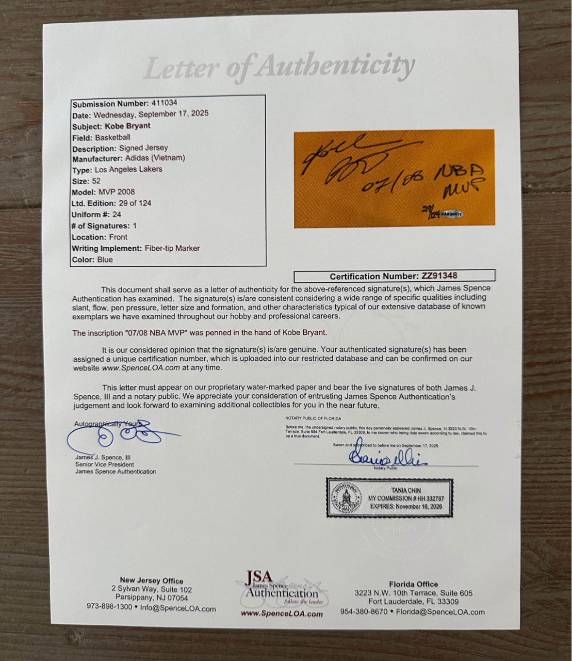 Kobe Bryant Signed Jersey Inscribed "07/08 NBA MVP" LE/124 UDA + JSA LOA