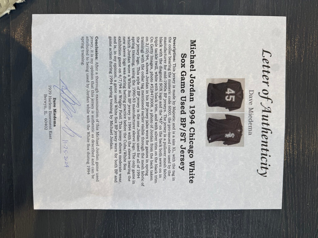 Michael Jordan Game Worn Barrons Jersey Practice used Dave Miedema LOA ( FILL IN)