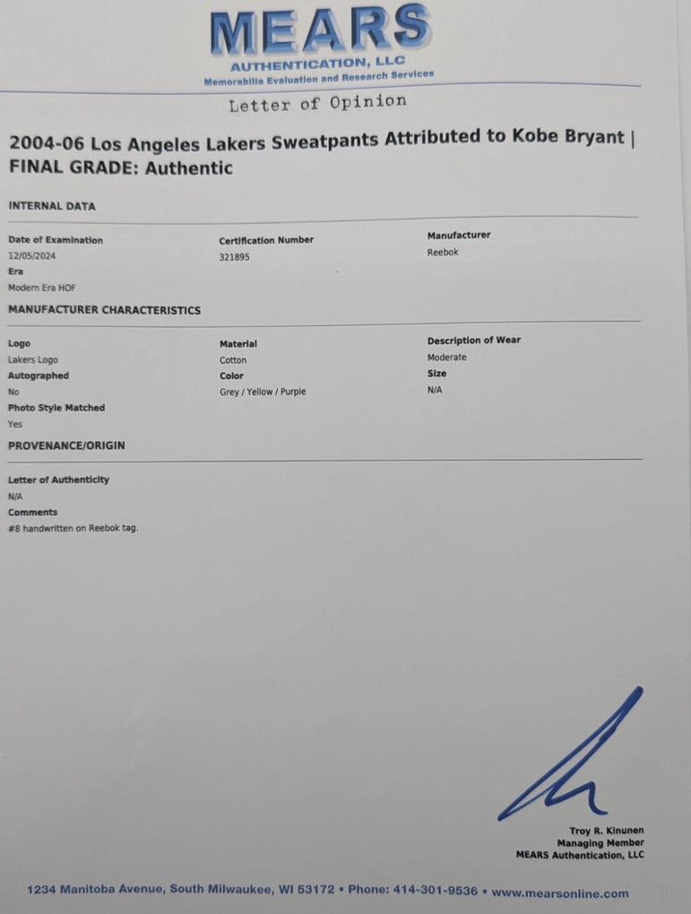 Kobe Bryant 2004-2006 Game Worn Los Angeles Lakers Sweatpants – MEARS LOA