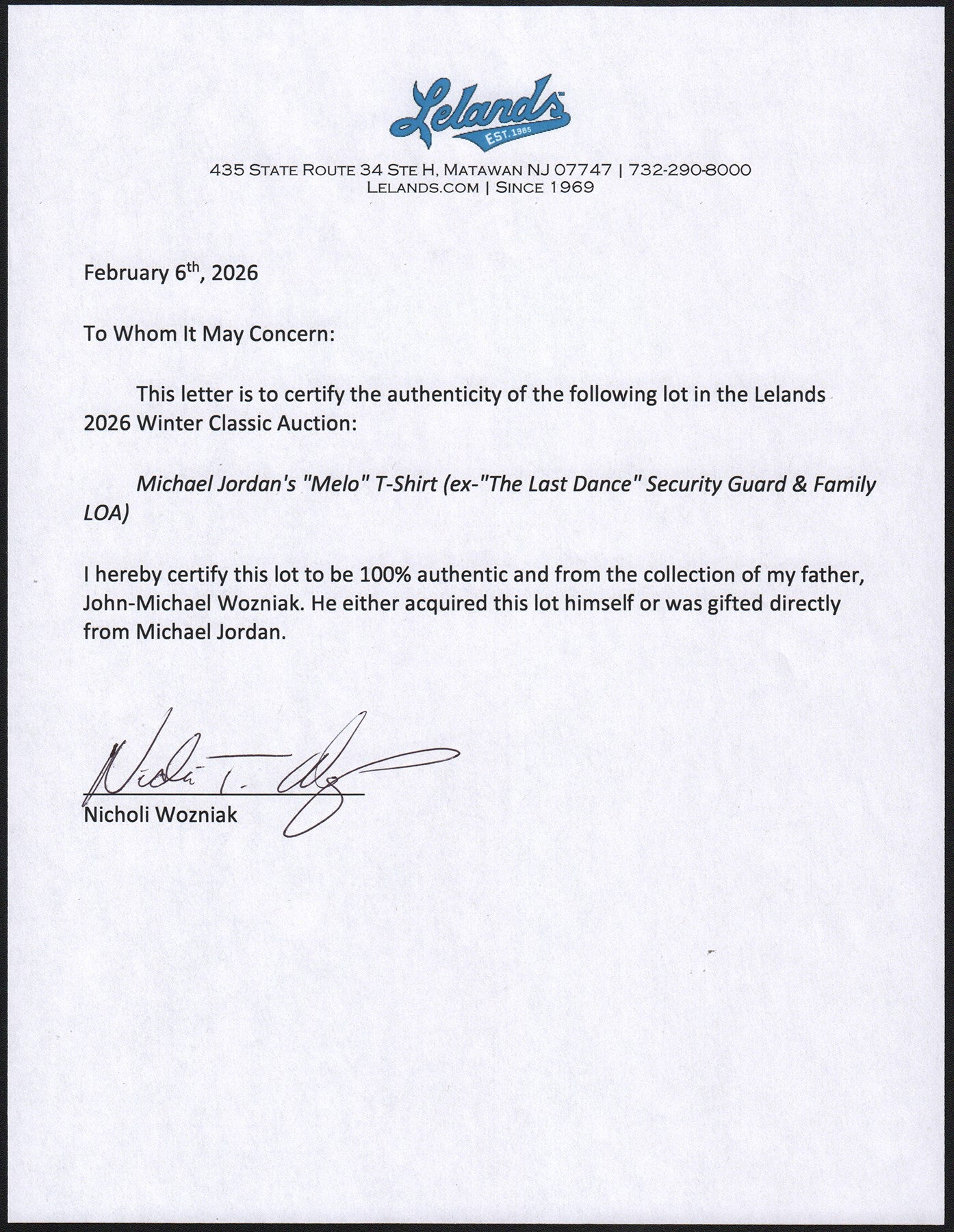 Michael Jordan's "Melo" T-Shirt (ex-"The Last Dance" Security Guard & Family LOA)