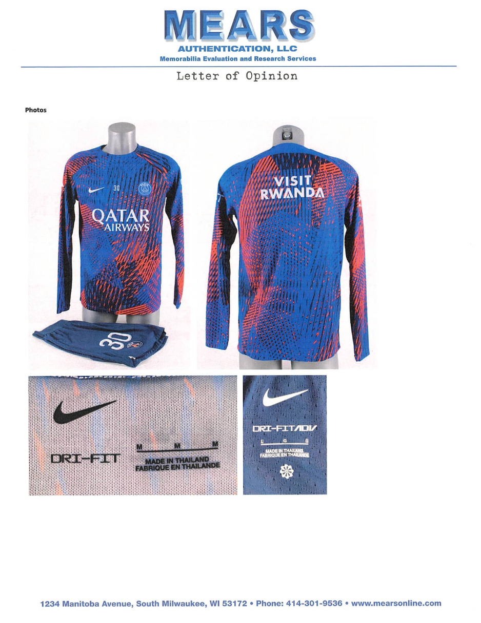 Lionel Messi 2022 23 Paris Saint Germain Nike Warm Up Shirt And Shorts Set #30 Game Used Or Game Issued Mears Loa Authentic