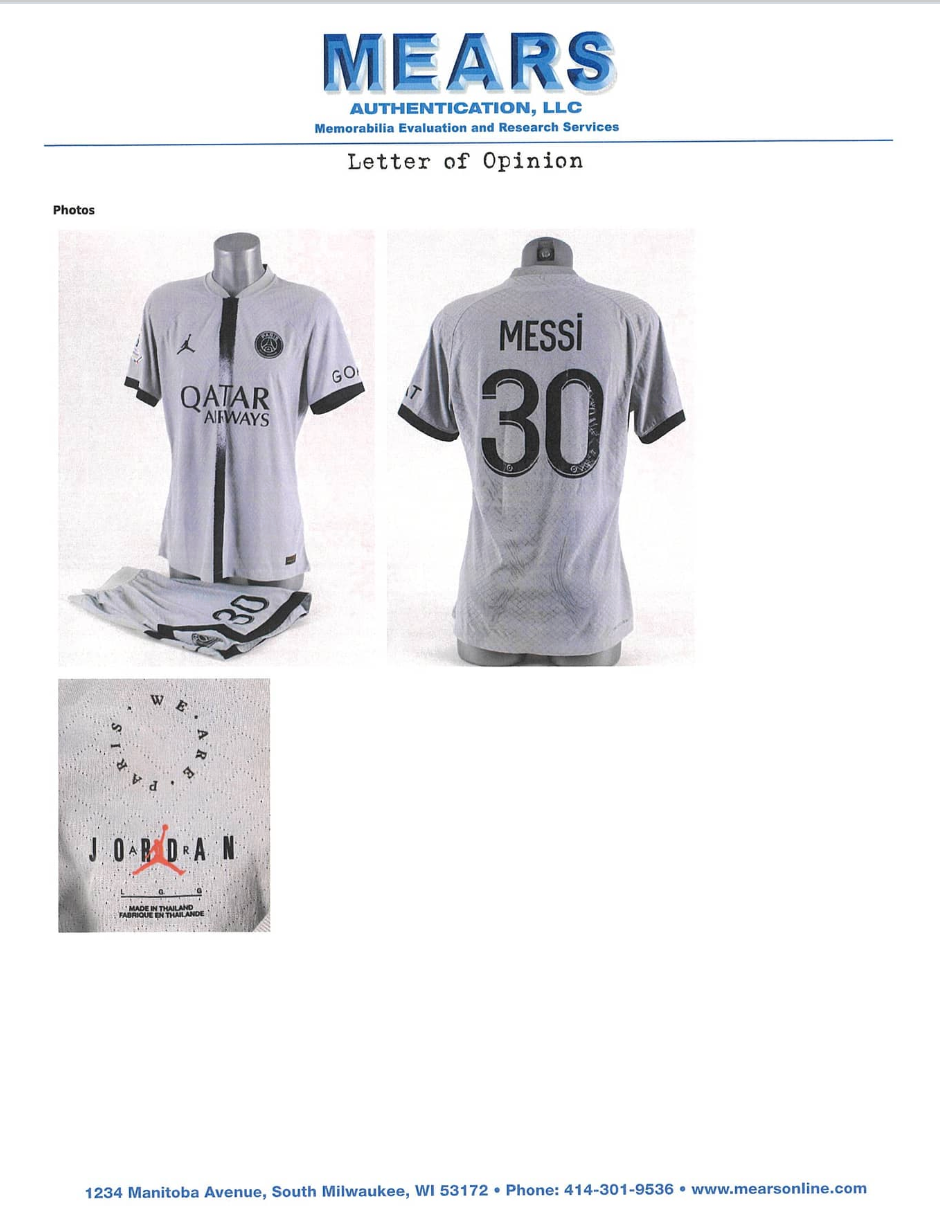 Lionel Messi 2022 23 Paris Saint Germain #30 Grey Match Jersey And Shorts Game Used/Game Issued Mears LOA