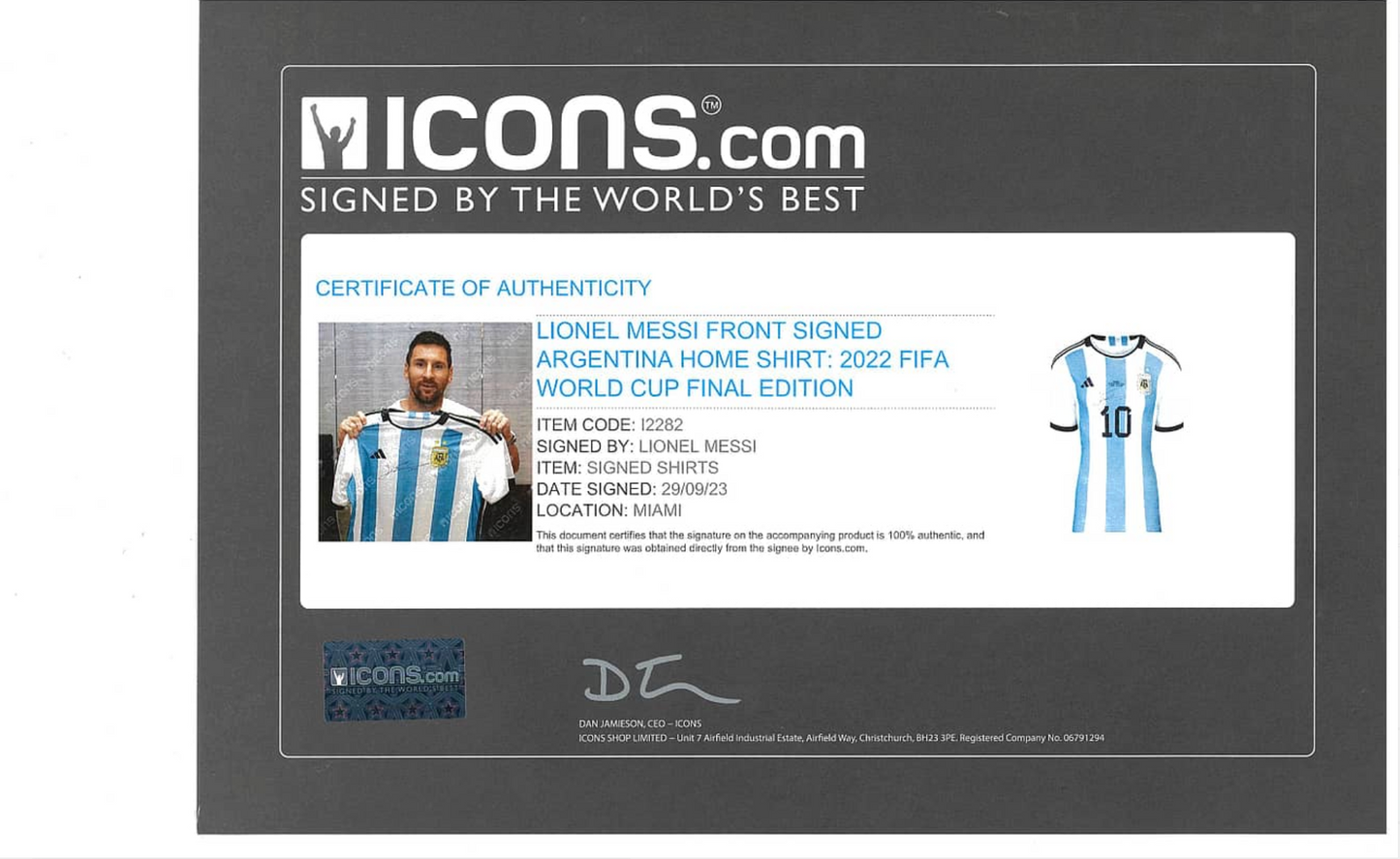 Lionel Messi Signed Argentina National Team Finals Edition Jersey - ICONS COA
