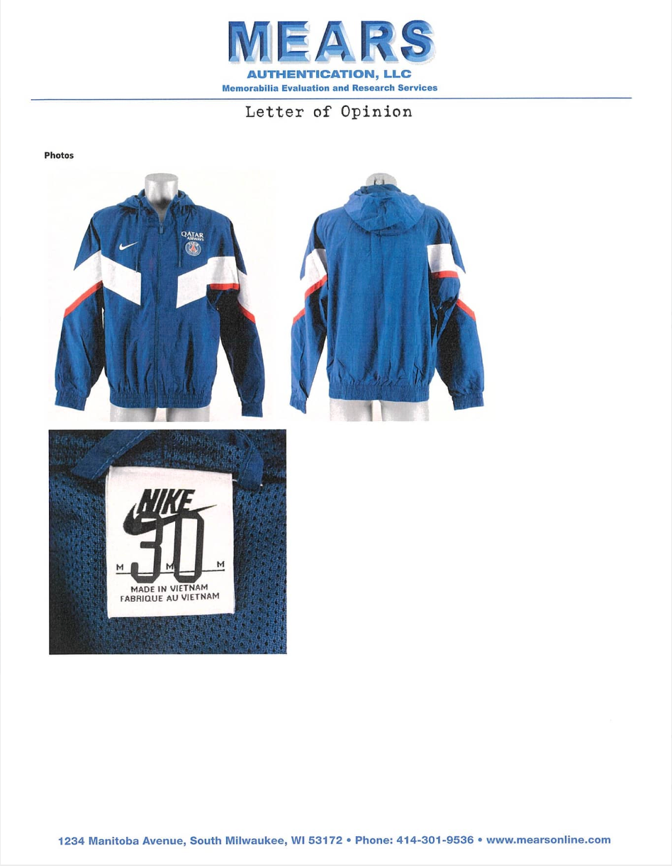 Lionel Messi 2022 23 Paris Saint Germain Warm Up Jacket Game Used/Game Issued Attributed To Messi MEARS LOA Authentic
