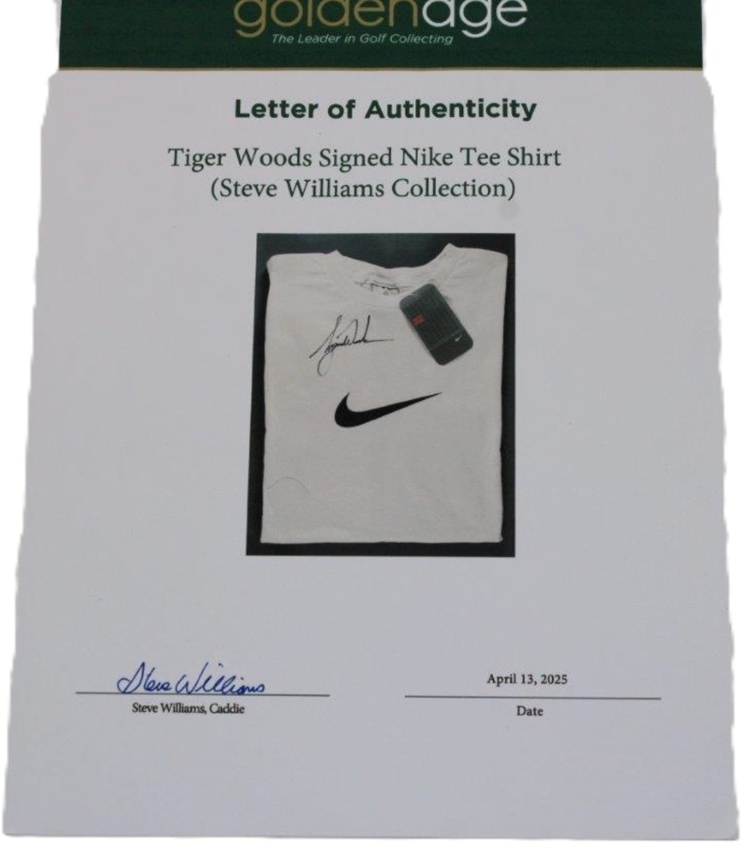 Tiger Woods Signed NIKE Tour Golf Shirt - Direct From Former Caddie Steve Williams! (PSA/DNA & Steve Williams)