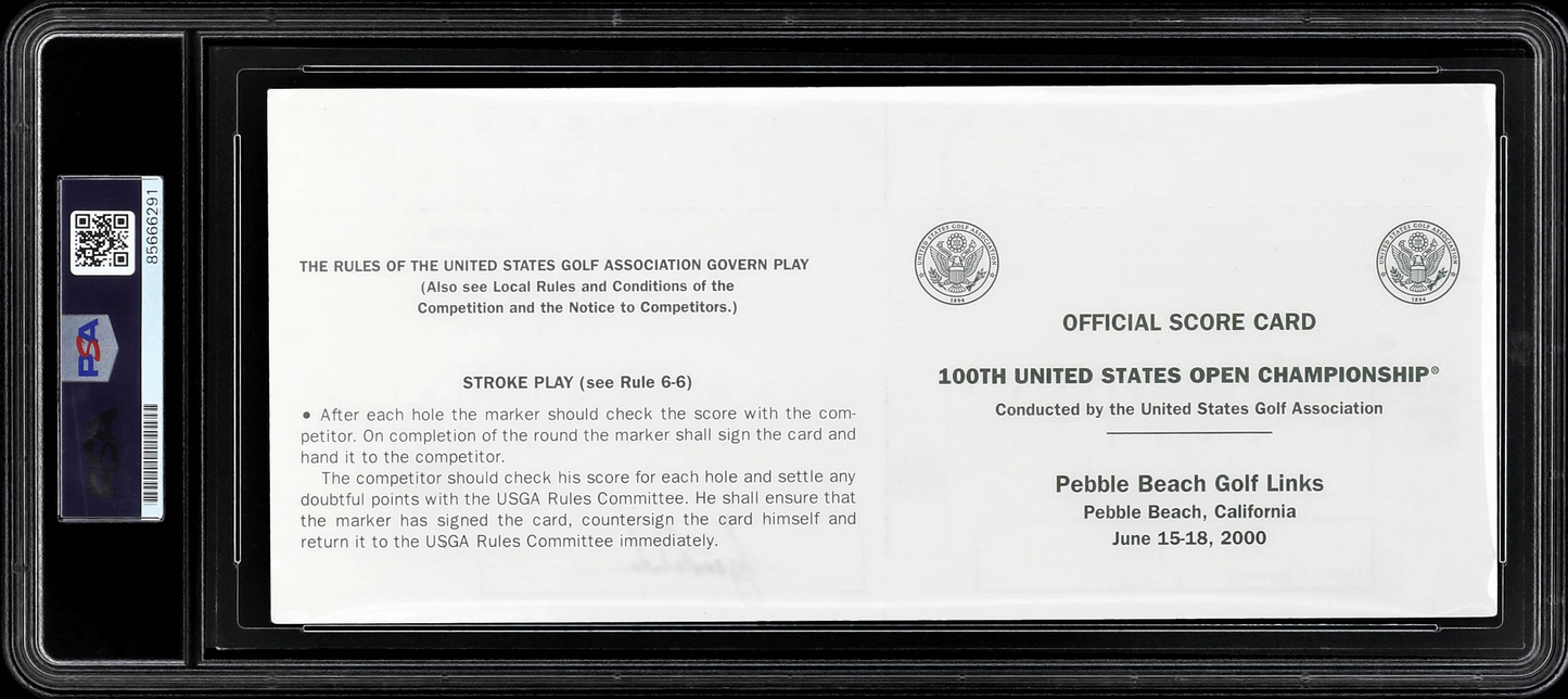 2000 Tiger Woods, Ernie Els Dual-Signed 100th US Open Championship Official Scorecard - PSA/DNA MINT 9 - Woods' First US Open Title