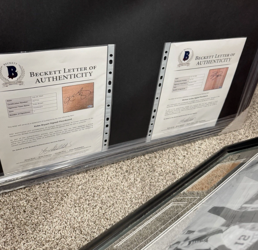 Michael Jordan Kobe Bryant LeBron James Signed Floorboards Framed UD & BAS