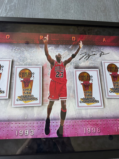 Michael Jordan Signed Bulls Championship Banners /223 - BAK28810 UDA with card