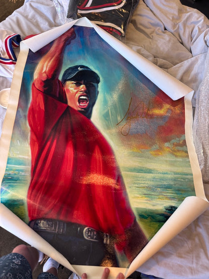 Tiger Woods Autographed "Tiger Roars" 33x42 Carlo Beninati Fine Art Lithograph LE #130/175 UDA
