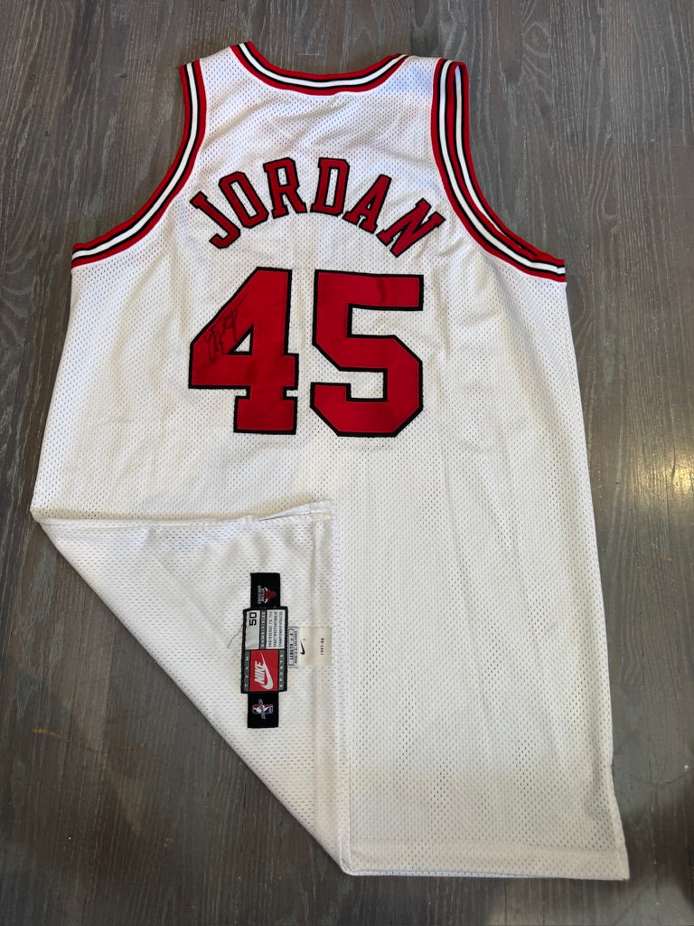 Michael Jordan Signed White #45 Chicago Bulls Pro Cut Style Jersey with JSA LOA and GOAT LOA