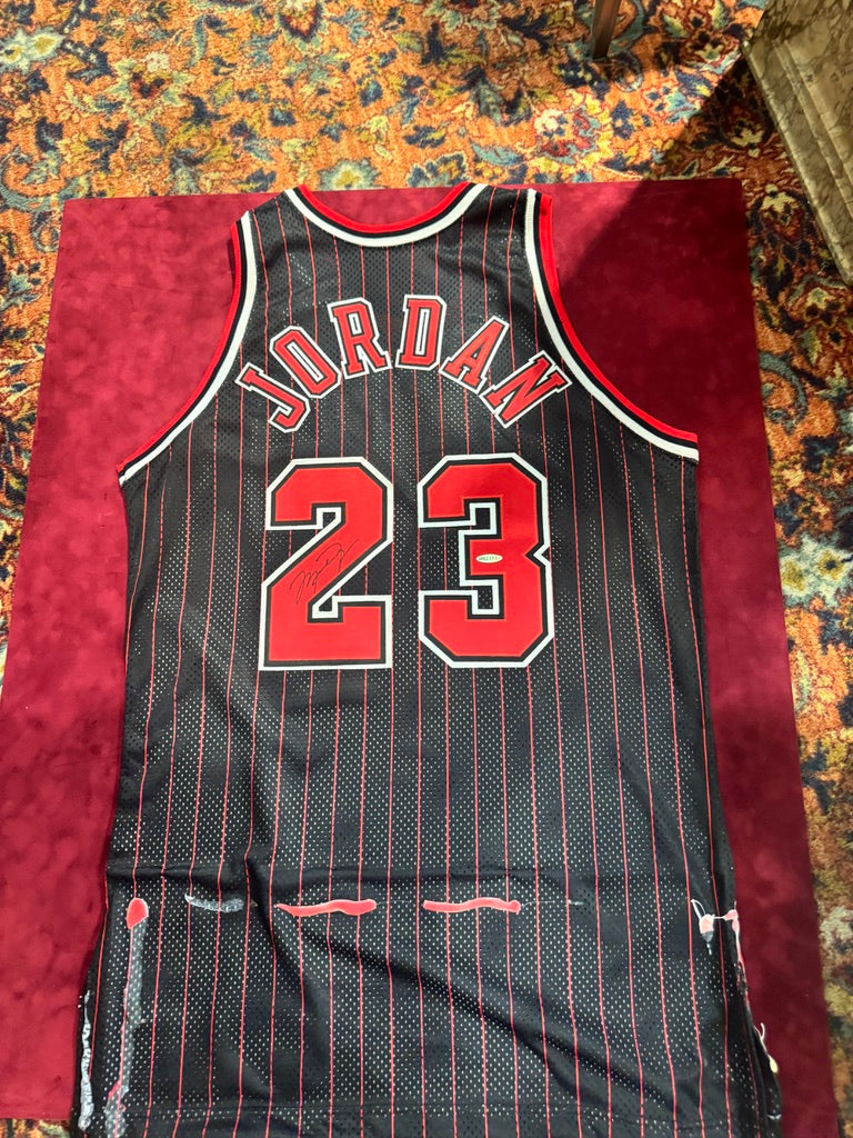 Michael Jordan Signed 1996-97 Chicago Bulls Authentic Pro Cut Alternate Pinstripe Jersey (UDA COA)
