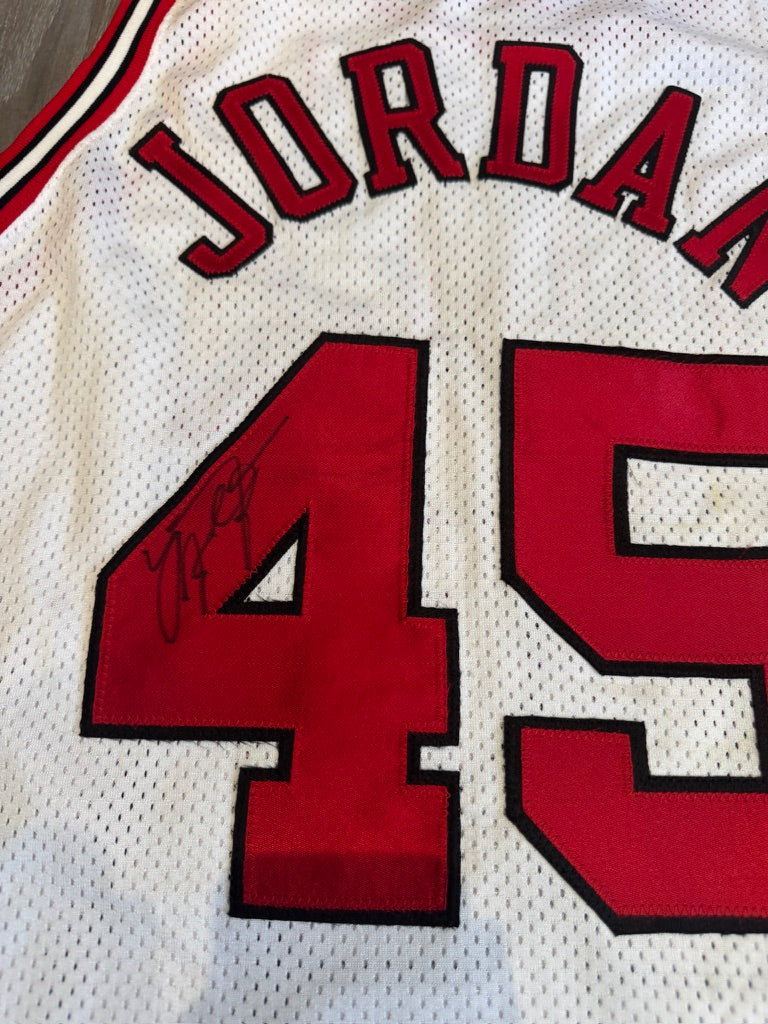 Michael Jordan Signed White #45 Chicago Bulls Pro Cut Style Jersey with JSA LOA and GOAT LOA