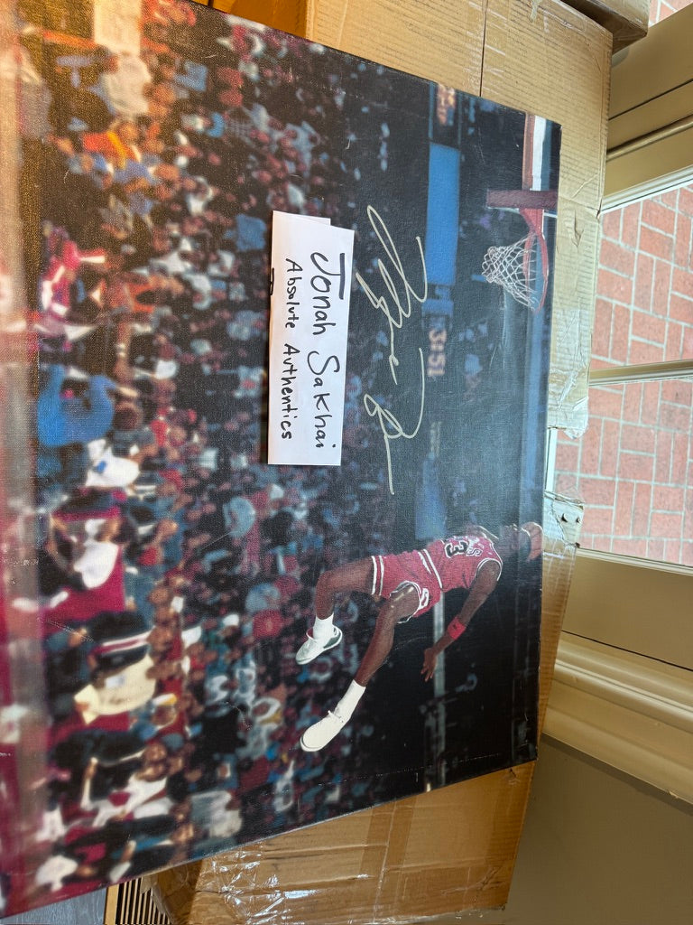 Michael Jordan Signed 1988 Dunk Contest Canvas 28x22 Dual Authenticated UDA + JSA + GOAT COA