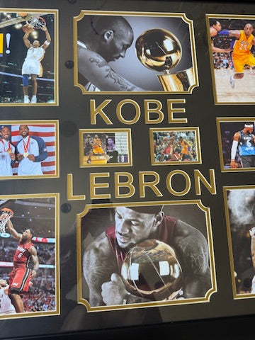 Kobe Bryant Signed Card + Lebron James Signed photo Custom Framed Piece DUAL LOA