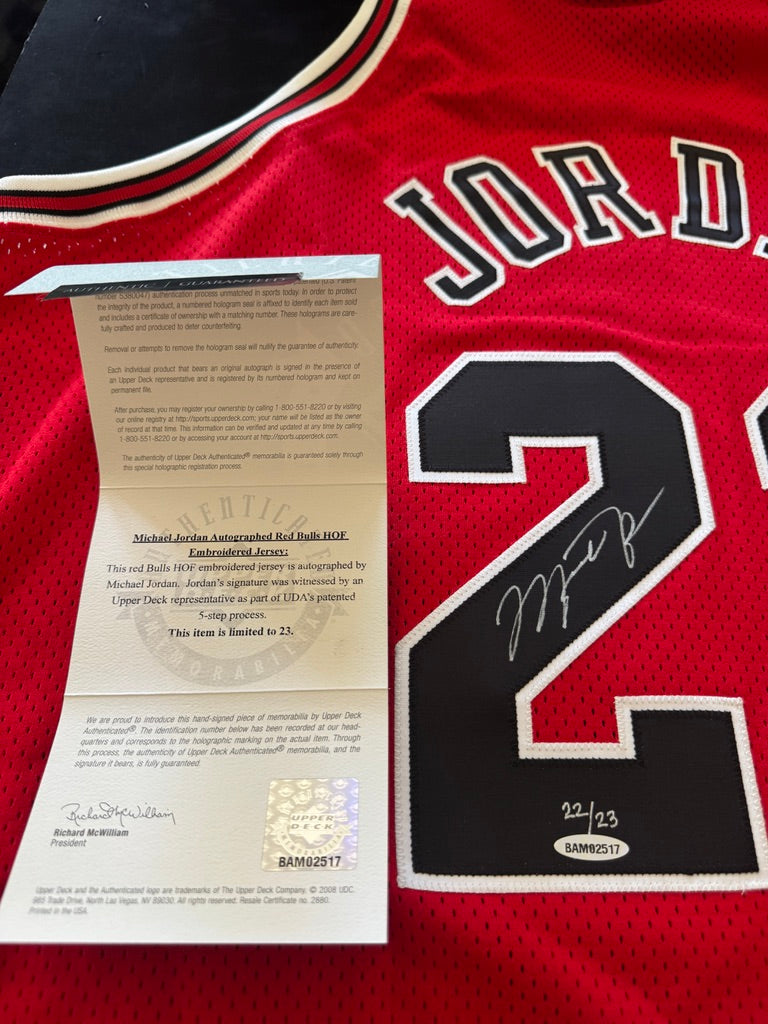Michael Jordan Signed Red Bulls Jersey 22/23 - Hall of Fame Mitchell & Ness - UDA BAM02517 UDA Card and original box