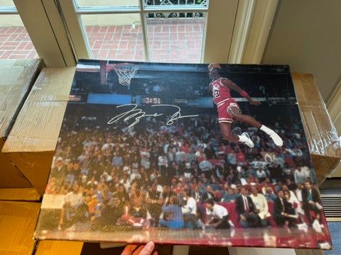Michael Jordan Signed 1988 Dunk Contest Canvas 28x22 Dual Authenticated UDA + JSA + GOAT COA