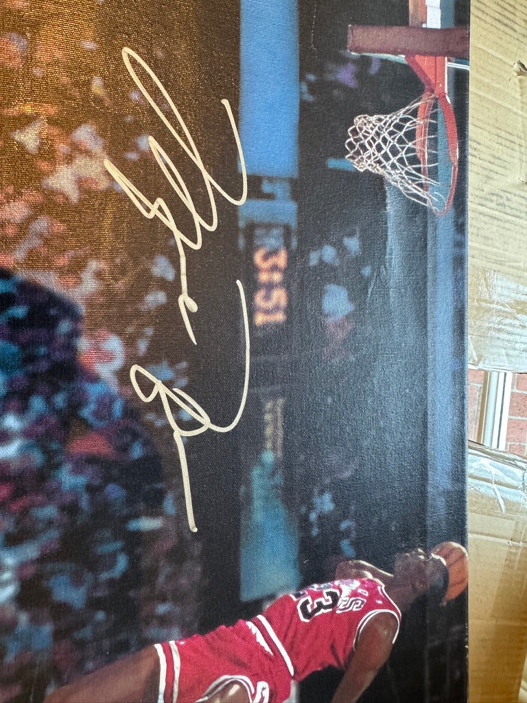 Michael Jordan Signed 1988 Dunk Contest Canvas 28x22 Dual Authenticated UDA + JSA + GOAT COA
