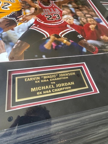 Michael Jordan X Magic Johnson Dual Signed 16x20 Photo LE /100 - BAJ06835 UDA with Card Custom Framed with RINGS