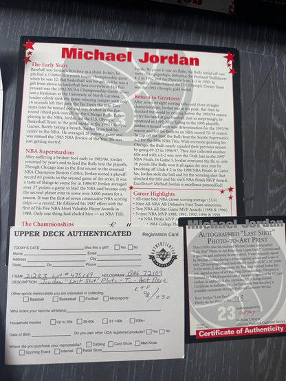 Michael Jordan Signed LE "The Last Shot" Custom Framed Photo UDA Limited Edition #98/230