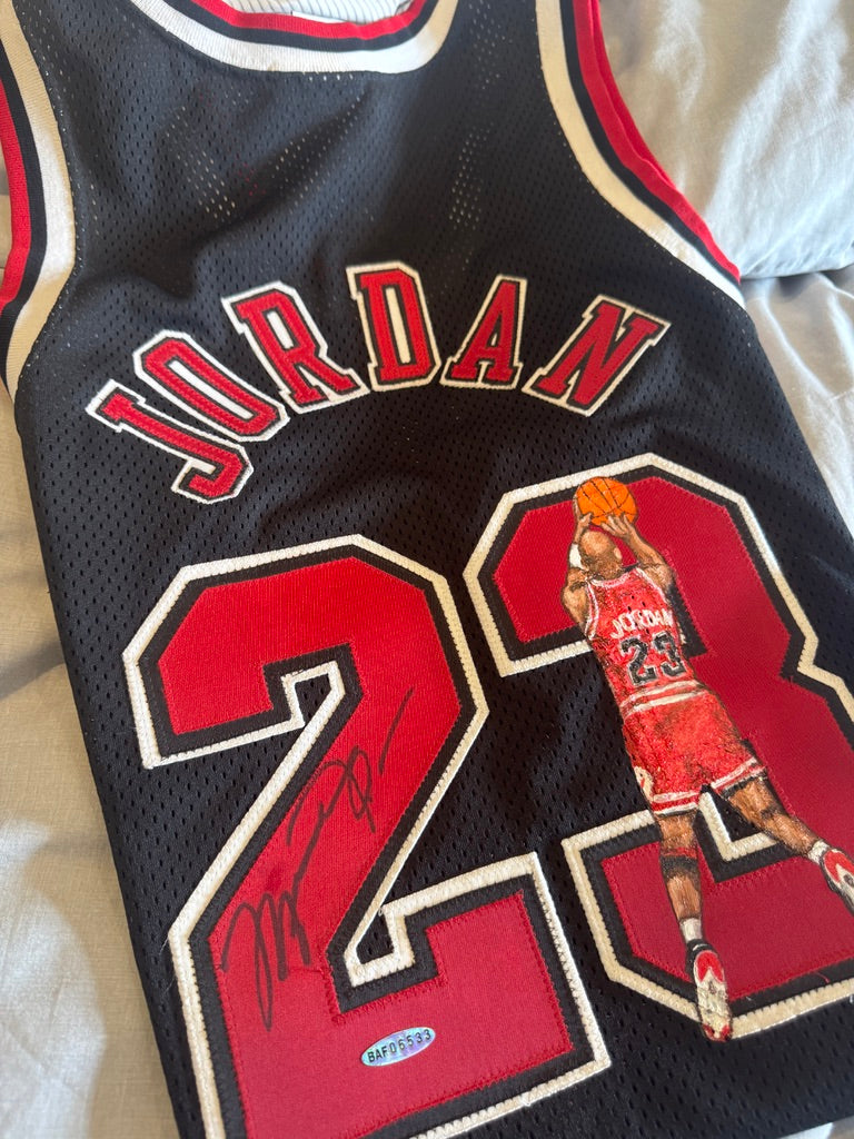 Michael Jordan Signed Authentic Nike Pro Cut Jersey Chicago Bulls #23 Hand Painted Art Uda With Cert