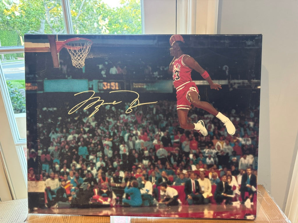 Michael Jordan Signed 1988 Dunk Contest Canvas 28x22 Dual Authenticated UDA + JSA + GOAT COA