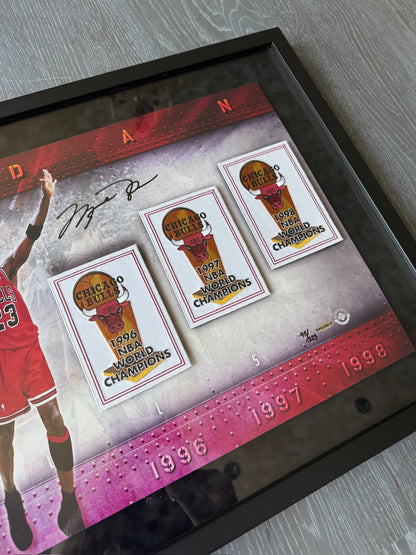 Michael Jordan Signed Bulls Championship Banners /223 - BAK28810 UDA with card