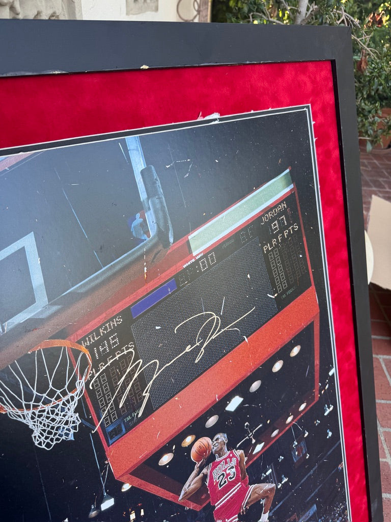 Michael Jordan Signed MASSIVE 30x40 Photo DAMADGED On actuall photo from glass, UDA (FILL IN)