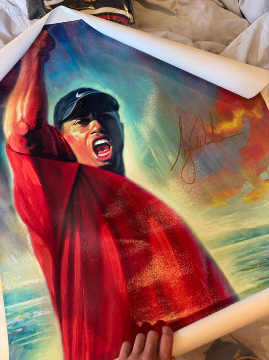 Tiger Woods Autographed "Tiger Roars" 33x42 Carlo Beninati Fine Art Lithograph LE #130/175 UDA