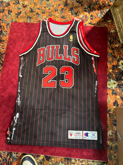 Michael Jordan Signed 1996-97 Chicago Bulls Authentic Pro Cut Alternate Pinstripe Jersey (UDA COA)