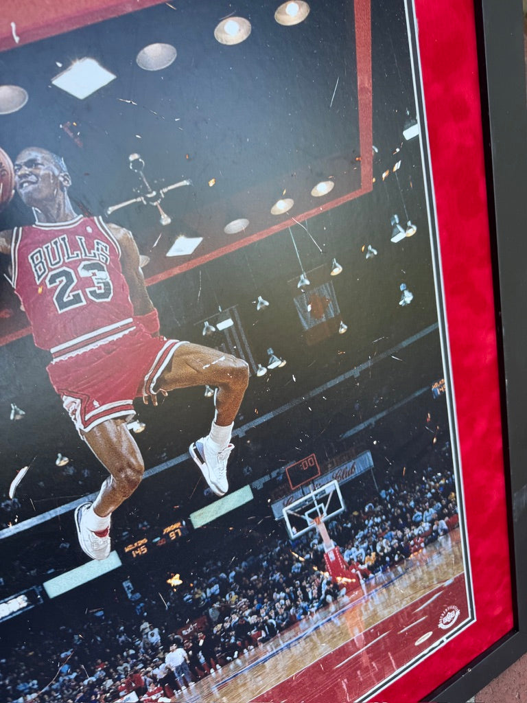 Michael Jordan Signed MASSIVE 30x40 Photo DAMADGED On actuall photo from glass, UDA (FILL IN)