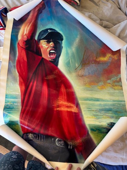 Tiger Woods Autographed "Tiger Roars" 33x42 Carlo Beninati Fine Art Lithograph LE #130/175 UDA