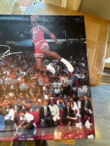 Michael Jordan Signed 1988 Dunk Contest Canvas 28x22 Dual Authenticated UDA + JSA + GOAT COA