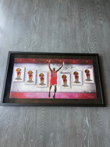 Michael Jordan Signed Bulls Championship Banners /223 - BAK28810 UDA with card