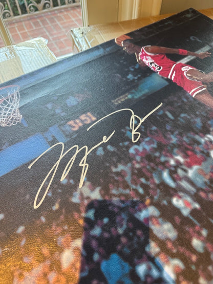 Michael Jordan Signed 1988 Dunk Contest Canvas 28x22 Dual Authenticated UDA + JSA + GOAT COA