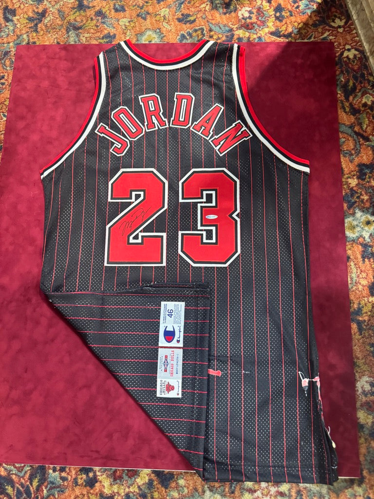 Michael Jordan Signed 1996-97 Chicago Bulls Authentic Pro Cut Alternate Pinstripe Jersey (UDA COA)