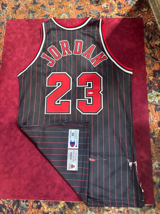 Michael Jordan Signed 1996-97 Chicago Bulls Authentic Pro Cut Alternate Pinstripe Jersey (UDA COA)