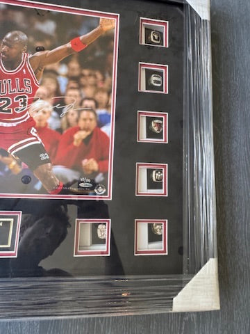 Michael Jordan X Magic Johnson Dual Signed 16x20 Photo LE /100 - BAJ06835 UDA with Card Custom Framed with RINGS