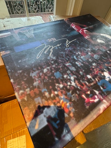 Michael Jordan Signed 1988 Dunk Contest Canvas 28x22 Dual Authenticated UDA + JSA + GOAT COA