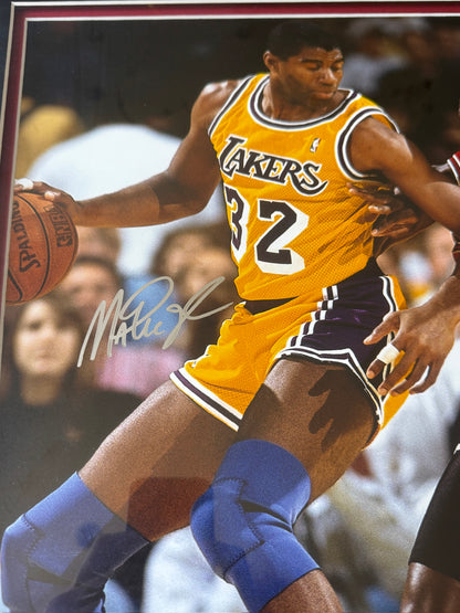 Michael Jordan X Magic Johnson Dual Signed 16x20 Photo LE /100 - BAJ06835 UDA with Card Custom Framed with RINGS