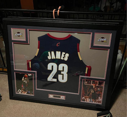 Lebron James signed Cleveland Cavaliers Jersey, custom framed upper deck authenticated ￼