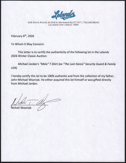Michael Jordan's "Melo" T-Shirt (ex-"The Last Dance" Security Guard & Family LOA)
