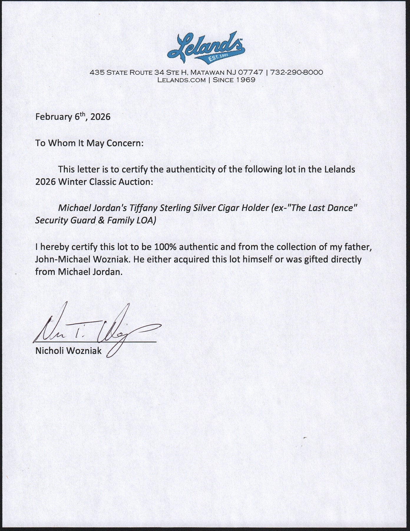 Michael Jordan's Tiffany Sterling Silver Cigar Holder (ex-"The Last Dance" Security Guard & Family LOA)