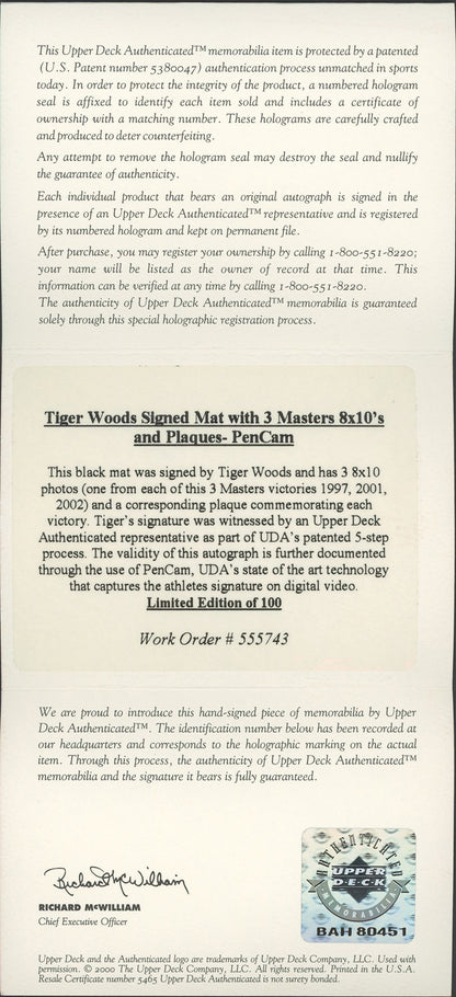 Tiger Woods Signed 1997-2002 Masters Display #97/100 (UDA)