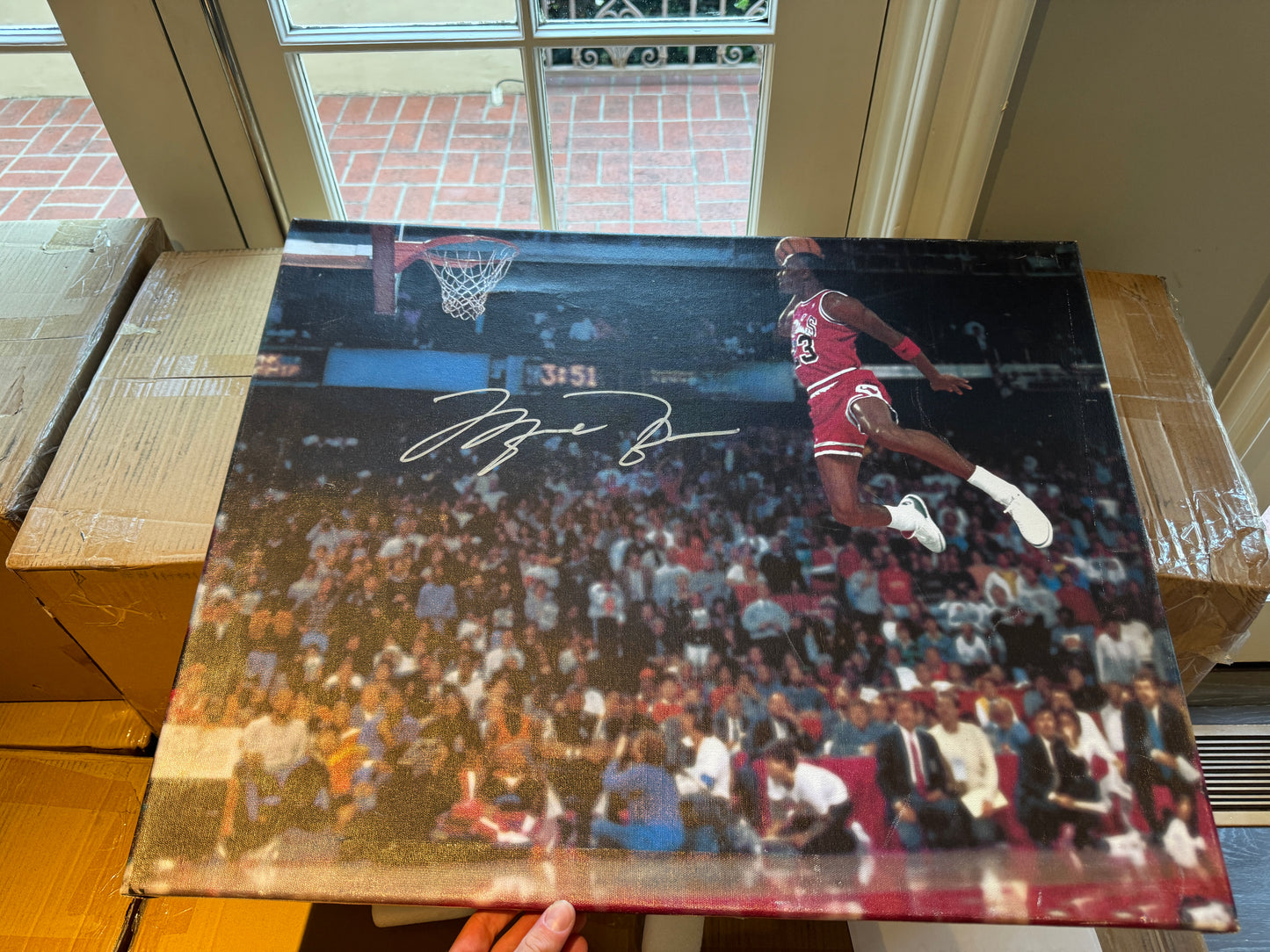 Michael Jordan Signed 1988 Dunk Contest Canvas 28x22 Dual Authenticated UDA + JSA + GOAT COA
