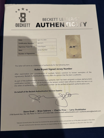 Kobe Bryant Signed Jersey Authentic Mitchell And Ness Lakers #8 Beckett LOA + PSA DNA COA