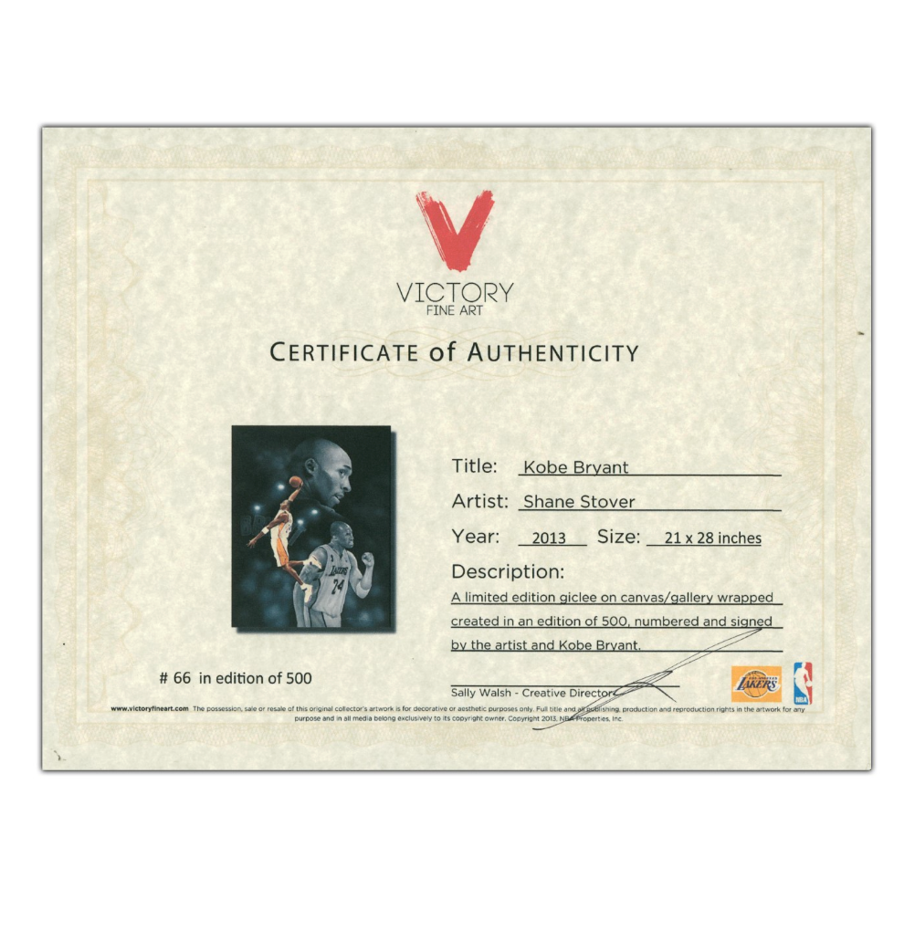 Kobe Bryant Autographed Shane Stover LE Canvas 21 x 28 GORGEOUS