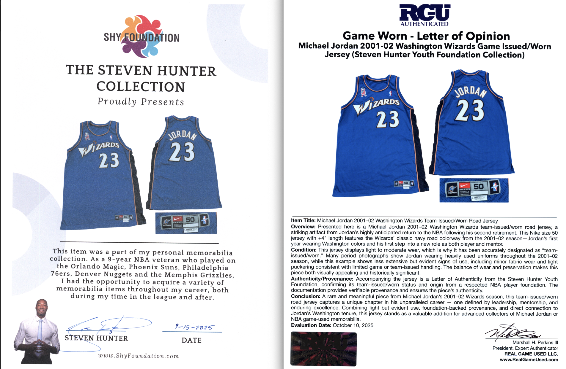 Michael Jordan 2001-02 Washington Wizards Team Issued/Worn Road Jersey (RGU GU LOA - NBA Steven Hunter Foundation LOA)
