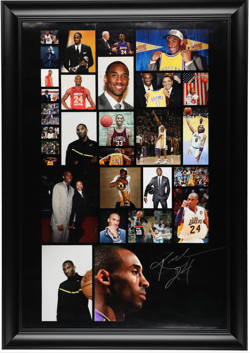 Kobe Bryant Signed Framed Photo Collage Display With Large Signature Beckett LOA 28.5 X 40.5