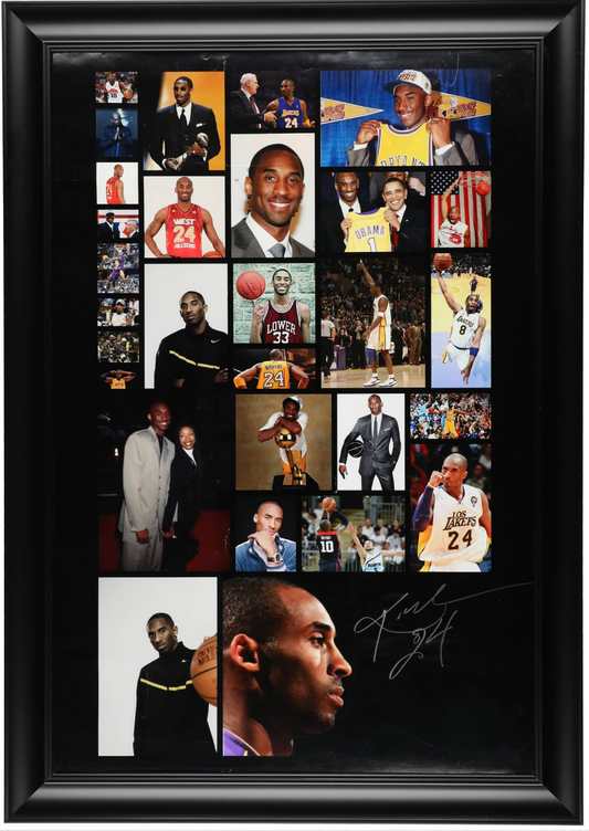Kobe Bryant Signed Framed Photo Collage Display With Large Signature Beckett LOA 28.5 X 40.5
