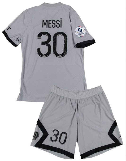 Lionel Messi 2022 23 Paris Saint Germain #30 Grey Match Jersey And Shorts Game Used/Game Issued Mears LOA